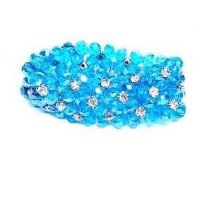 Vintage Aurora Borealis Bracelet with Rhinestones Ocean Blue OSFA